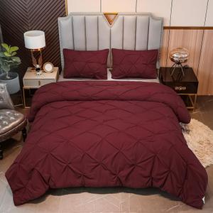 Andency Burgundy Comforter Set King(104x90Inch), 3 Pieces(1 Pinch Pleat Comforter and 2 Pillowcases) All-Season Pintuck Comforter Set, Soft Lightweight Microfiber Bedding Set