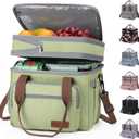 Maelstrom Lunch Bag Women,23L Insulated Lunch Box For Men Women,Expandable Double Deck Lunch Cooler Bag,Lightweight Leakproof Lunch Tote Bag With Side Tissue Pocket,Green