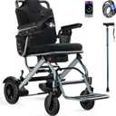 Lightweight Foldable Electric Wheelchair for Adults & Seniors, 33 lbs Portable Compact Motorized Wheelchairs, Dual 180W Motors 15 Miles Range All-Terrain Wheelchair, w/Bonus Cane & Lock