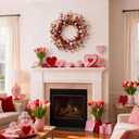 idyllic 22 Inch Valentine Green Leaf Heart-Shaped Berry Wreath, Pink Red Heart Berry Decor for Front Door Mantel Table Window Wall Wedding Porch Indoor Dinner Gift