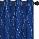 Deconovo Royal Blue Blackout Curtains, Living Room Curtain, Thermal Insulated Soundproof Drapes, Branch Silver Print, 52 x 84 Inch Long, Grommet Panels for Bedroom Office Nursery Home Decor, Set of 2