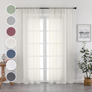 OWENIE Sheer Curtains 96 Inch Length, Elegant Sheer Curtains for Bedroom, Window Voile Sheer Curtain Panels/Drapes/Treatment for Living Room, 2Pcs, Each 42" W x 96" L, Ivory