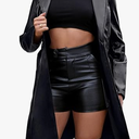 Leather Jacket Women Trench Coat Long Loose Button Jacket Open Front Motorcycle Coat with Belt Black For Women M 38