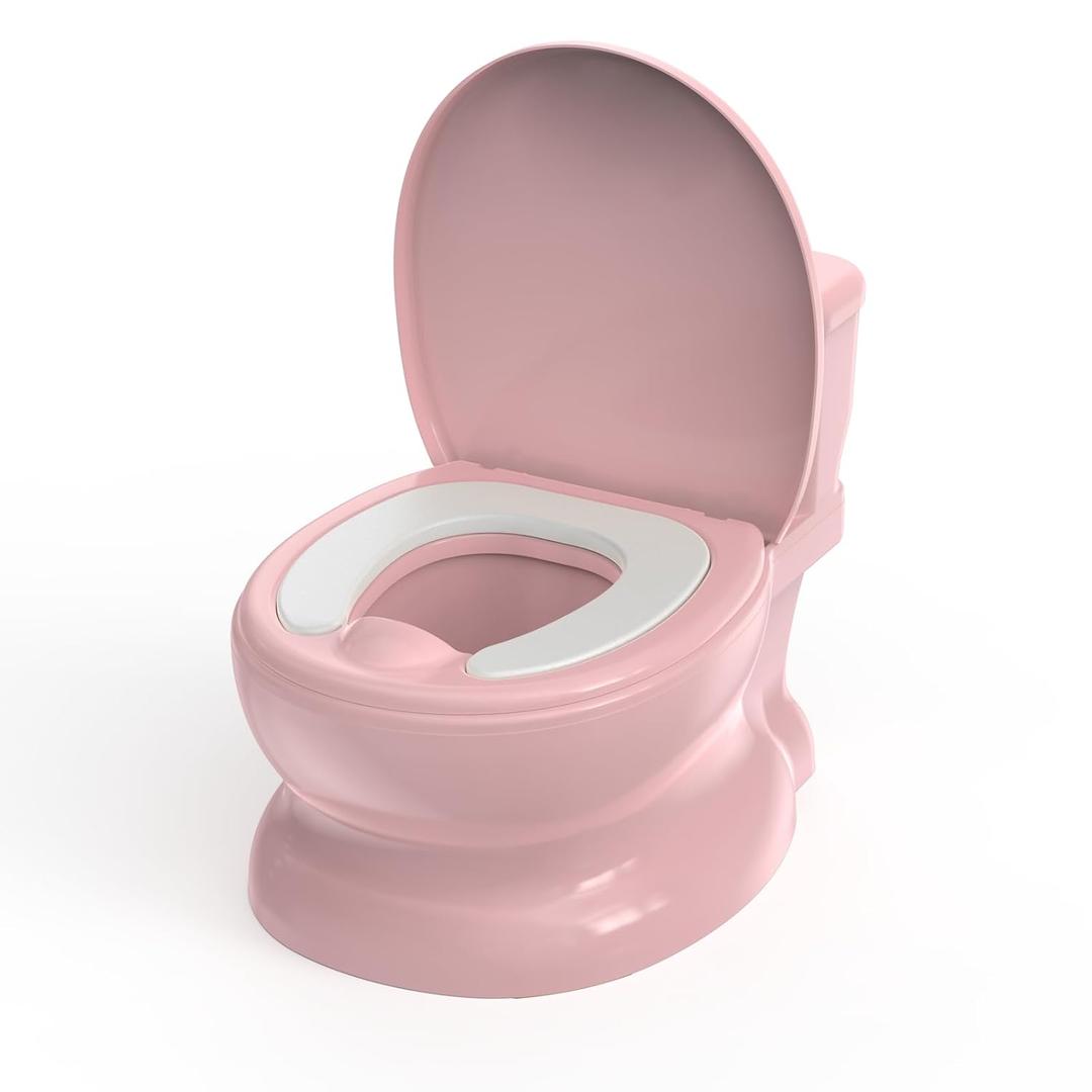 Realistic Potty Training Toilet - Flushing Sounds, Wipes Storage, Disposable Liners, Easy to Clean for Toddler Boys and Girls (Pink)
