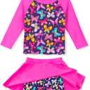 Idgreatim Girls Swimsuit Rash Guard Set Long Sleeve Two Piece Bathing Suit 3-10 Years (6-7 Years, Butterflies Pink)