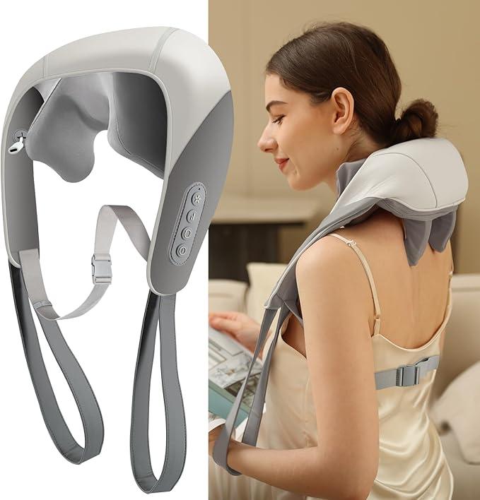Neck Massager, Shiatsu Neck Shoulder Massager for Pain Relief Deep Tissue, 5D Cordless Kneading Massage for Traps Shoulder Back, Electric Shiatsu Massager with Heat, Gifts for Women Men Mom Dad