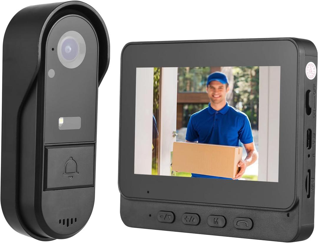 4.3 Inch IPS Screen Wireless Doorbell with Camera Outdoor IP65 Waterproof 1080P Wireless Doorbell Intercom Infrared Night Viewing 2 Way Intercom for Home Office Villa Apartment
