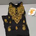 JG JAI GOVINDAM Women's Traditional Chikankari Cotton Kurti Indian Hand Embroidered Kurti Tunic for Women (Black Gold) Small 