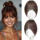 HAITOO Clip in Bangs, 100% Real Human Hair French Fake Bangs Hair Clip for Women Brown Natural Curtain Fringe with Temples Hairpieces for Daily Wear (French BangsBrown)