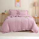 Vintage Pink/White Plaid Ruffle 3-Piece Duvet Cover Set Twin Size,Washed Cotton Shabby Gingham Checkered Bedding Set Farmhouse Comforter Set
