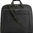 Amazon Basics 43" Travel Garment Bag Travel, Spacious Suit Bag with Detachable Shoulder Strap, Exterior/Interior Pockets, Leather-reinforced Corners, Trifold, Black