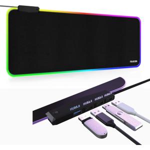 RGB Large Gaming Mouse Pad with 4Port USB Hub and 13Lighting Modes, Computer Keyboard Mouse Pad, Oversize Anti-Slip Rubber Base Mouse Mat for Computer PC Games (31.5 x 11.81 in Black,0.15in Thick)