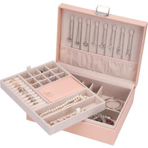Jewelry Organizer Box Travel Jewelry Box Storage Organizer Case Earring Ring Necklace Box Large Travel Jewelry Case/PINK