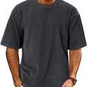Oversized Tshirts for Men Short Sleeve Vintage Washed Basic Loose Tees (Black, L)