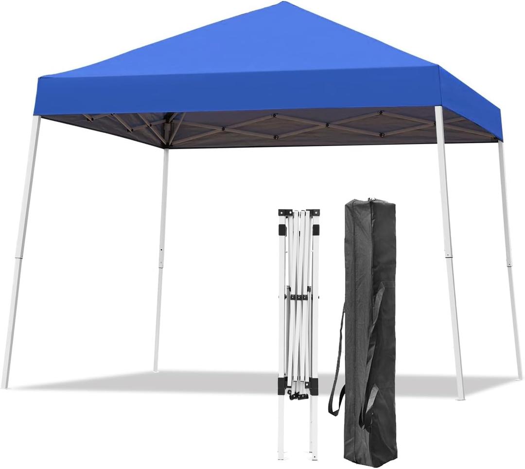 Pop-up Canopy Tent, 10x10 Foot, Slant Legs with Carrying Bag, Gazebo Shelter for Patio Deck Garden and Beach, 8x8 Foot Cover Included, Blue