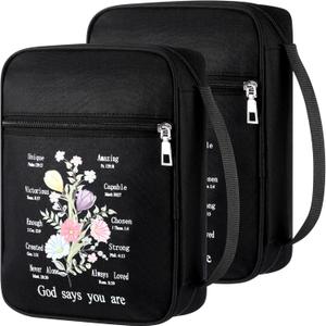 Aliceset 2 Pcs Bible Cover Case for Women Floral Carrying Book Case Church Bag Portable Protective with Handle and Zippered Pocket Bible Study Accessories Supplies for Women Men Christian Gifts