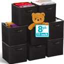 Reli. 11 Inch Cube Storage Bins (8 Pack) | Cube Organizer Bins | 11x11 Fabric Storage Boxes | Collapsible, Foldable Fabric Cubby Box (Square) | Kids Room Organization (Black)