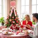 Soulchen Valentine Day Tree Topper 11.8 Inch Heart Tree Topper with Bow Rose Valentines Trees Ornaments Decorations for Valentine's Day Wedding Holiday Party Supplies(Pink)