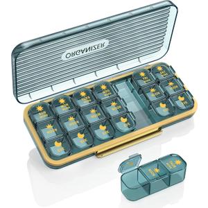 Pill Organizer 3 Times A Day, 7 Day Pill Box 3 Times A Day - Acedada Weekly Vitamin Box Organizer with 7 Separate Containers, Portable Daily Medicine Planner Case for Vitamin Fish Oil Supplement, Blue