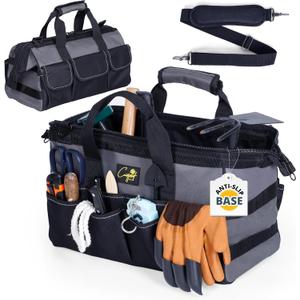 Garden Tool Bag Organizer  13 Pocket Heavy-Duty Gardening Tote with 7 Outer & 6 Inner Compartments, Anti-Slip Base, Adjustable Shoulder Strap & Belt  Garden Organizers and Storage (Grey)