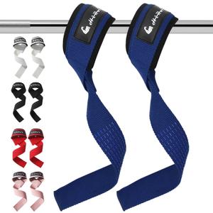 HiRui Premium Cotton Lifting Wrist Straps for Weightlifting, 25" Deadlift Straps with Upgraded Neoprene Padding & Anti-Skid Silicone, Maximum Hand Grip Support for Strength Training (Blue)