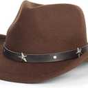 Kids Wide-Brim Cowboy-Hat 2-7 Years - Wide-Brim Felt-Fedora Cowgirl-Hat (Brown-five Star)