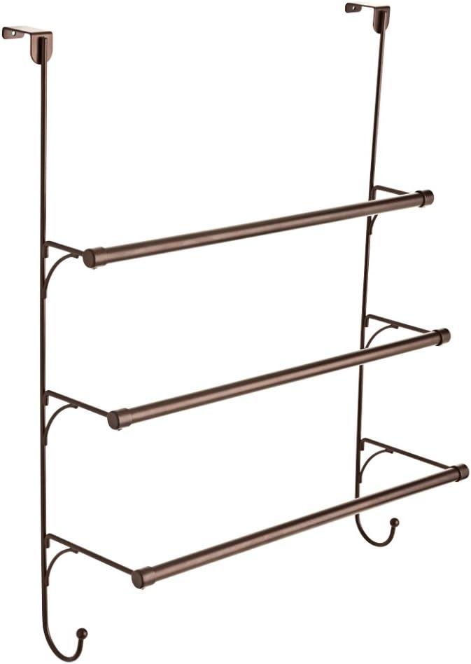 Franklin Brass (1-Pack) Over the Door Hooks Triple Towel Rack Bronze 3-Tier Towel Bar Rack with Hooks for Bathroom Organizers and Storage Towel Holder for Bath, Hand Towels, Accessories 193153-CBZ