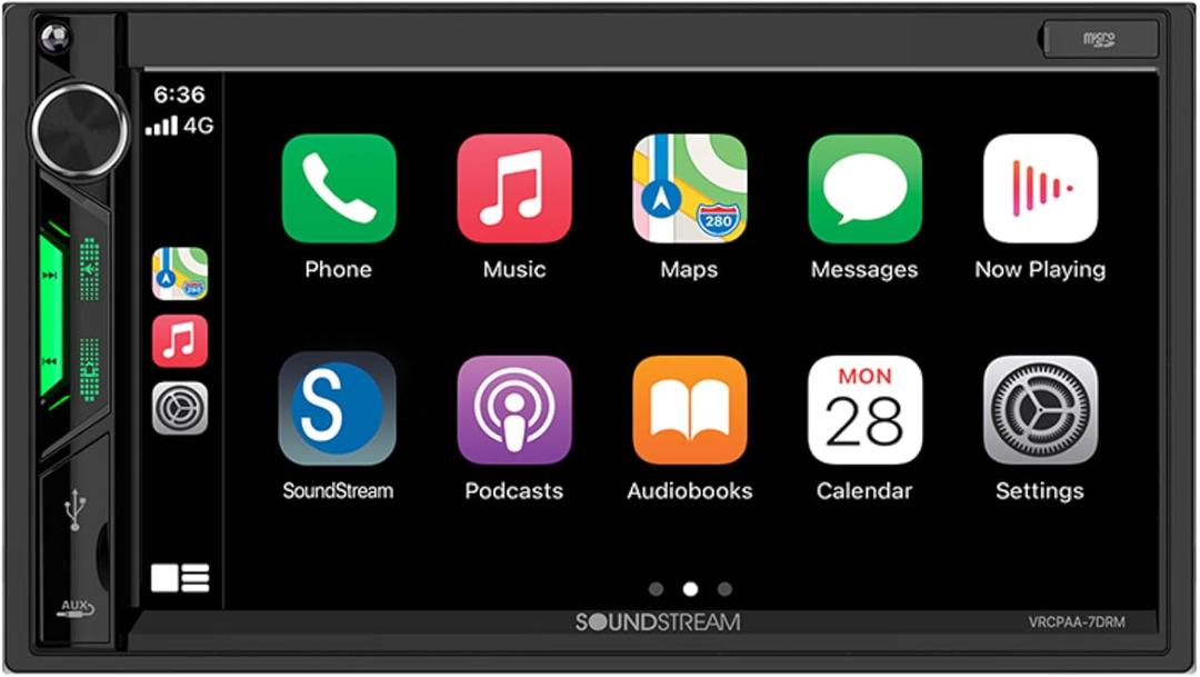 Soundstream Double Din Car Stereo VRCPAA-7DRM  7 Apple CarPlay & Android Auto Head Unit, Bluetooth Stereo for Car, AUX, USB, SD, AM/FM Radio  Mechless Double DIN Touchscreen