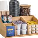 Bamboo Coffee Station Organizer for Countertop, Coffee Bar Accessories Organizer with 6 Compartments for Tea Bags Condiment, Pods, Creamer, Syrup, Cups