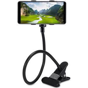 Selfdee Cell Phone Holder,Lazy Bracket, 360-degree Rotating Universal Flexible Long Arms Clip Mount Gooseneck Phones Stand for Bed Flexible Arm Adjustable Mount Clamp on Desk Bedframe (Black)