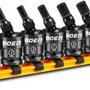 boen 3/8" Drive Universal Hex Bit Socket Set, 7-Piece Metric Impact Swivel Allen Bit Sockets, 360 Rotation Flexible Wobble Hex Bit Driver Socket Set, With Storage Rail, CR-MO Steel