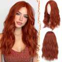 BARSDAR Medium Length Copper Auburn Wig - 18 Inch Wavy Copper Auburn Wigs for Women, Middle Part Natural Soft Wavy Synthetic Shoulder Length Wigs Cosplay Party Halloween Wig