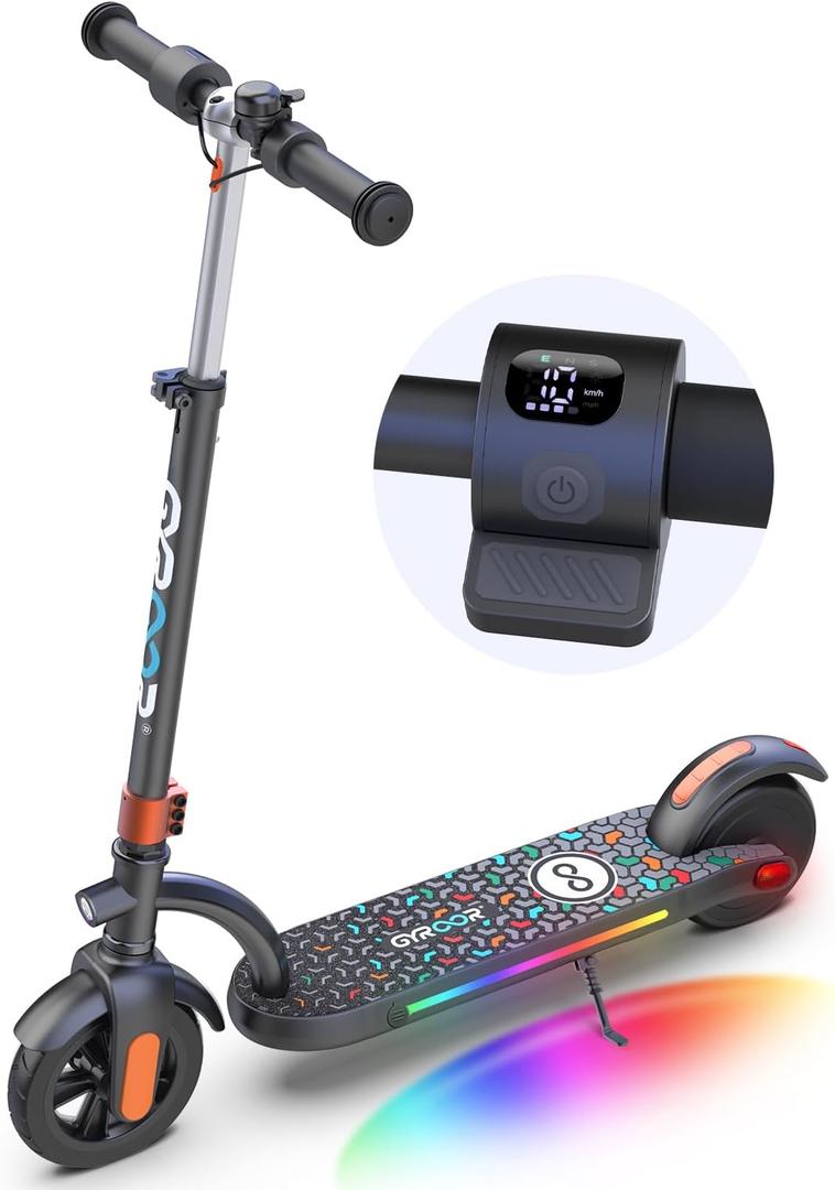 Gyroor H40 Kids Electric Scooter180W Motor, 10 MPH LED Display, Colorful Lights, Adjustable Height, for Kids Ages 8-12, Ideal Gift (Orange)