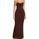 KUTUMAI Vintage Lace Corset Floral Maxi Long Dress Bodycon Ruched Tie Formal Wedding Guest Dresses for Women Elegant Brown XL