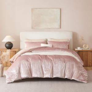 Pink Comforter Set King Size,Crushed Velvet Luxury Bedding Set Winter Warm Fuzzy Flannel Bed Set 3 Pieces,Sparkling Comforter and 2 Pillowcases