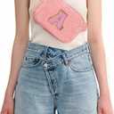 2 x Uygafly Belt Bag with Initials,Fanny Packs Crossbody Bags for Women Girls Kids,Birthday Graduation Gifts for 5 6 7 8 9 10 11 12 13 14 15 16 Year Old Girl,Trendy Cute Purse Stuff - A,Peach