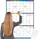 Large Dry Erase Calendar For Wall - Undated 3 Month Calendar, 28'' x 40'', Erasable & Reusable Laminated White Board, 8 Round Stickers, Vertical for Office, Home and School