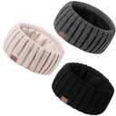 Winter Headbands for Women 3 Pack, Ear Warmers for Women Headband Wool Knit Thick Fleece Lined, Cold Weather Warm Ear Muffs (Black & Beige & Dark Gray)