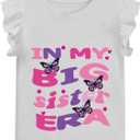 Big Sister Shirt for Girl Promoted to Big Sister Announcement Dinosaur Rainbow Elephant Outfit for Toddler Girl (White)