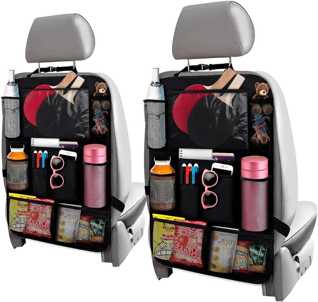 2 Pcs Backseat Car Organizer - Universal 23.4x16" Back Seat Car Organizer with 9 Large Pockets & Clear Tablet Holder, Made of Reliable Polyester with Long and Strong Straps - Easy to Attach & Clean