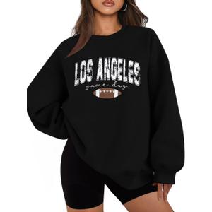 Football Sweatshirt Women Los Angeles Graphic Shirts Oversized Print Sweatshirts Loose Casual Tops (Black, L)