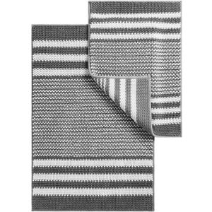 Bathroom Rugs Set 2 Piece, Extra Soft and Absorbent Fluffy Striped Chenille Bath Mat Rug Set, Non Slip Bathroom Floor Mat, Machine Washable (24" x 35" Plus 16" x 24", Dark Gray)