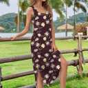 Women's Summer Midi Dress 2025 Sleeveless Floral Print Split Casual Bodycon Long Beach Sundress Travel Vacation Outfits (XXXL)