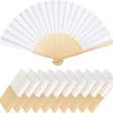 Yookeer 70 Pieces White Paper Hand Held Fan Bamboo Paper Folding Fans for Weddings Foldable Wood Wedding Fans for Guest Bridal Shower Dancing Party DIY Craft Photo Props Wall Decoration