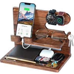 ZAPUVO Gifts for Men, Dad Gifts from Daughter Son, Ash Wood Phone Docking Station Nightstand Organizer, Gifts for Husband Anniversary Birthday Gifts from Wife Boyfriend Gadgets Gift Ideas for Him