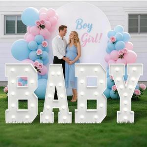4FT Baby Marquee Letters for Baby Shower for Girl Boy, Large Light Up Sign for Backdrop, Gender Reveal Party Decorations Supplies (White),4pcs