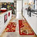 Baccessor Christmas Gingerbread Kitchen Rugs Set of 2,Red Gingerbread House Xmas Winter Snowman Kitchen Mats Washable Non Slip for Floor Hallway Laundry Sink Holiday Home Decor 17x29 and 17x47 Inch