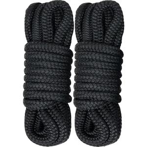 2 Pack 5/8" x 25' Dock Lines - Marine Grade Nylon Boat Rope with 15" Loop for Docking and Mooring - Double Braided Boat Lines, High Strength, Easy Handling, Fray Resistant - Black