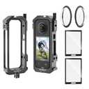 debous Insta 360 X4 Aluminum Frame Cage Case Bag Glass Lens Guard Set Screen Protector for Insta360 X4 X 4 Accessories Kit Anti-Scratch Metal Housing Shell Tempered Glass Protective Film Cover