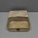 Sumnacon Wicker Basket with Lid Rectangle Woven Baskets for Toiletries Tampon Storage,Wicker Storage Basket with Lid,Decorative Seagrass Storage Baskets for Shelf Bathroom Toilet Table,Whitewash (X-Small)